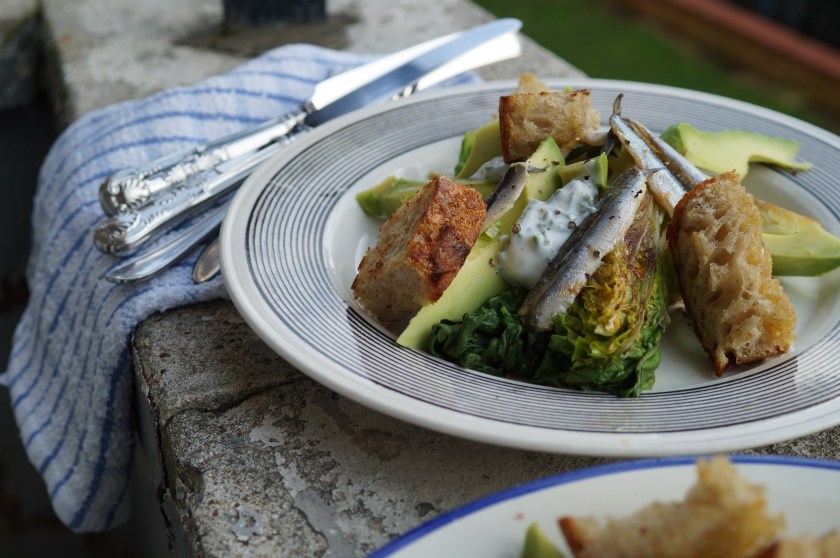 Panfried Little Gem and Garlic Crouton Salad
