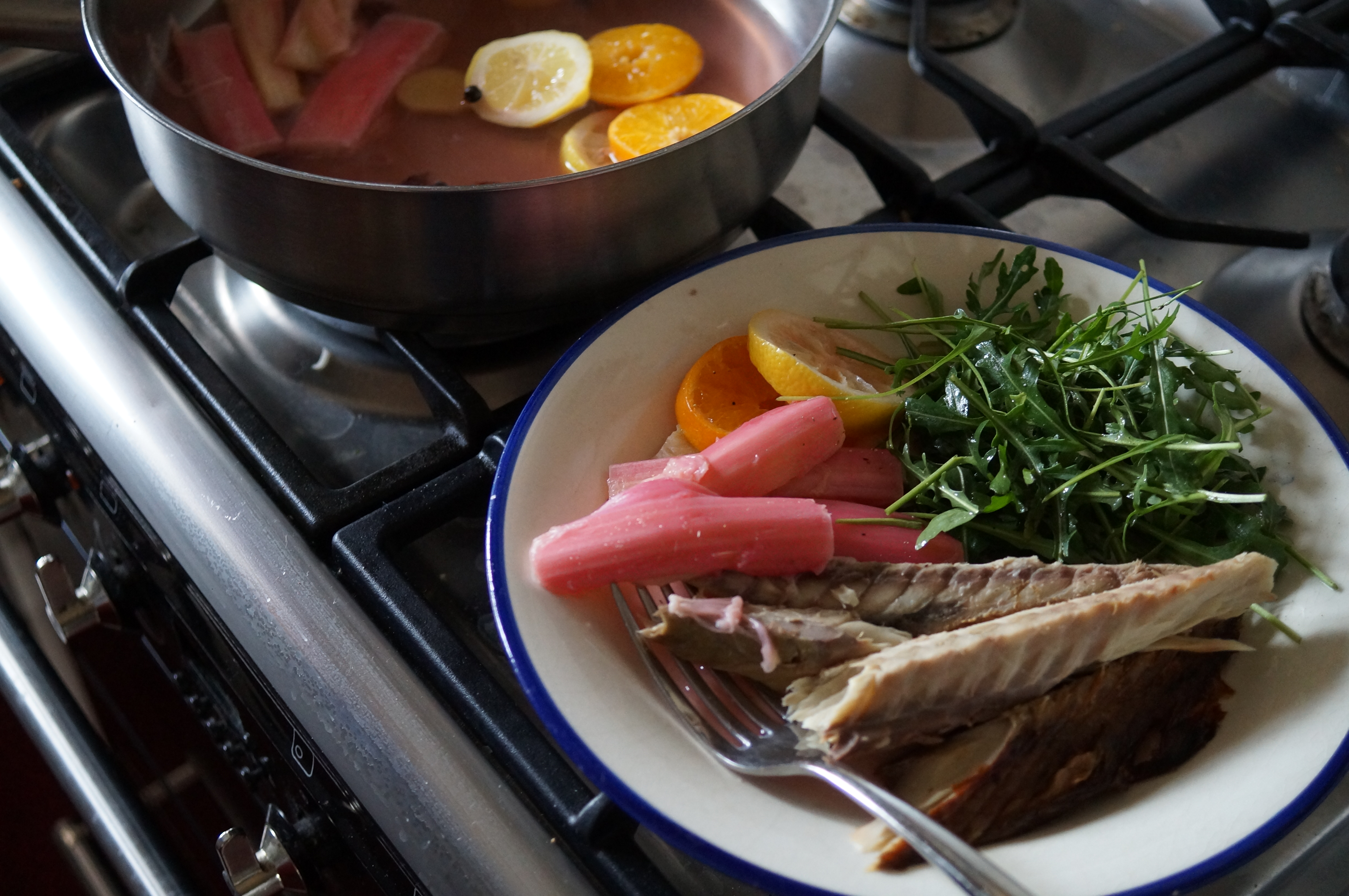 rhubarb and smoked mackerel