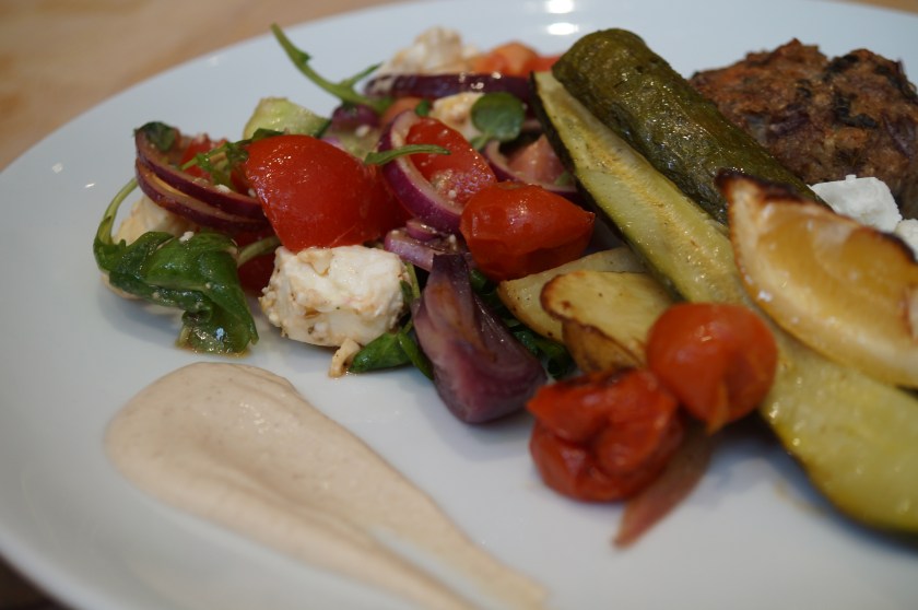 Tray Bake with Tahini and Salad