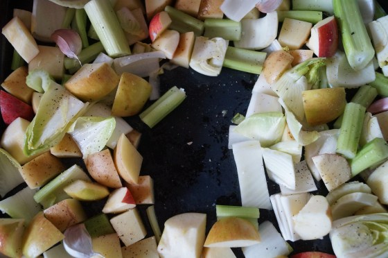 Roasting tray ready for the chicken to be added