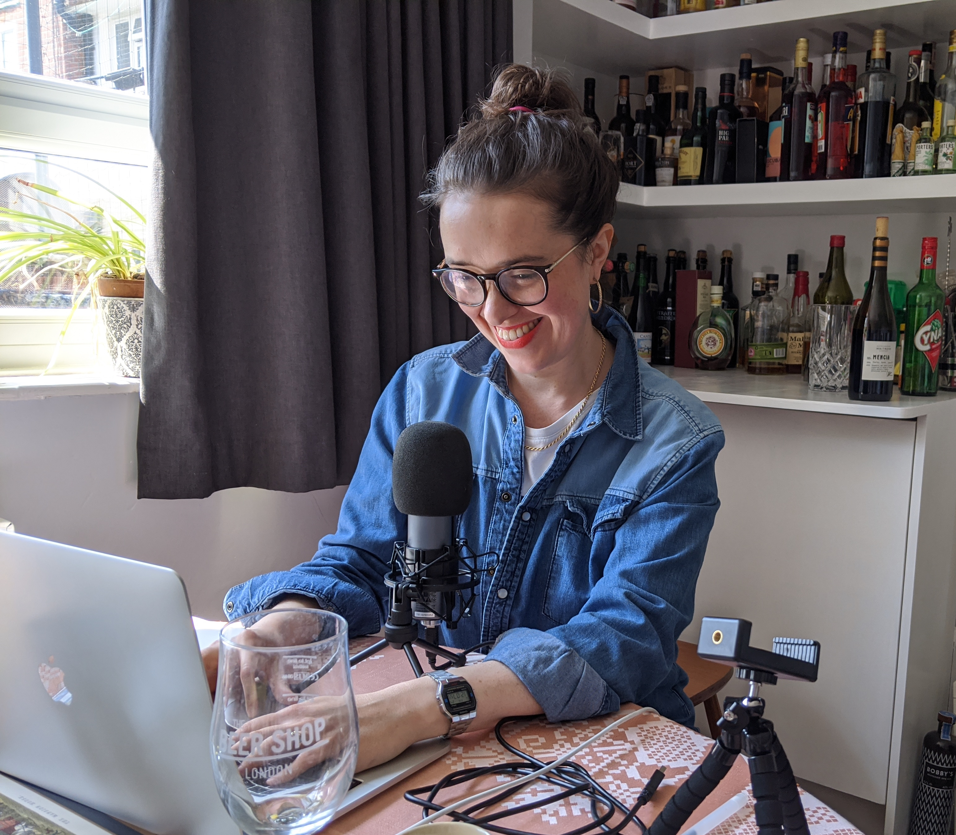 Miriam Nice working on a podcast
